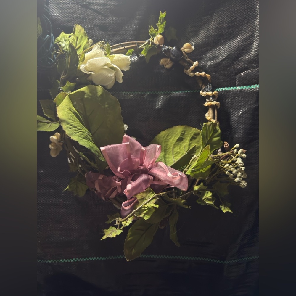 Handcrafted Floral Wreath made of evergreen twig, faux flowers, seashells by 808